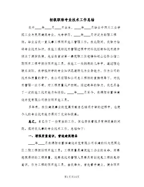 初级职称专业技术工作总结(四篇)