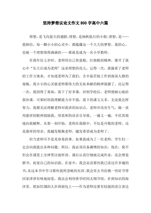 坚持梦想议论文作文800字高中六篇精选