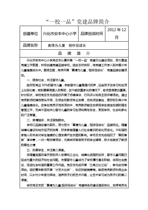 一校一品党建品牌简介
