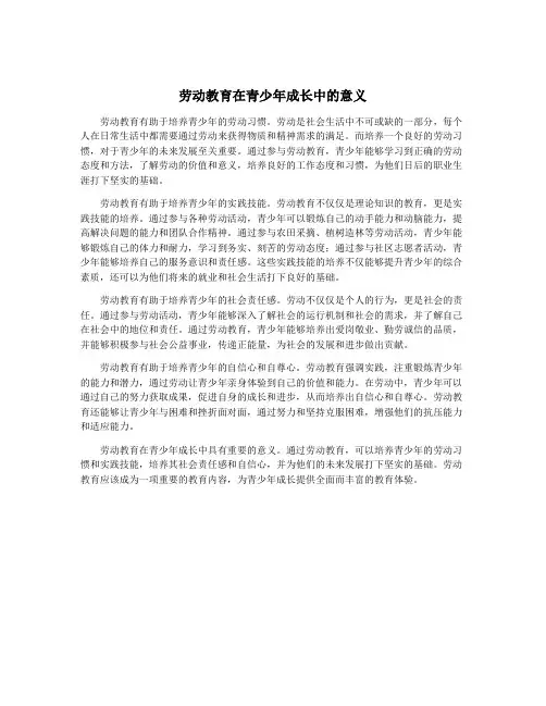 劳动教育在青少年成长中的意义