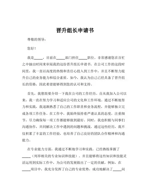 晋升组长申请书