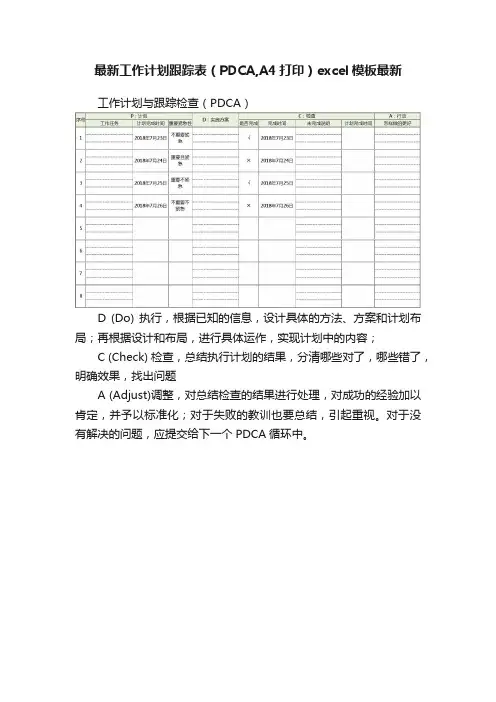 最新工作计划跟踪表（PDCA,A4打印）excel模板最新