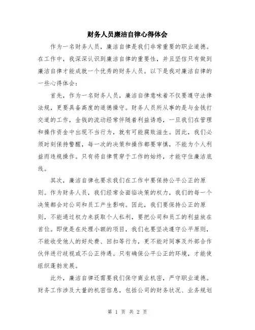 财务人员廉洁自律心得体会