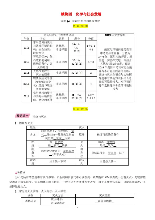 中考化学(贵阳专版)总复习模块4化学与社会发展课时14能源的利用和环境保护精讲习题