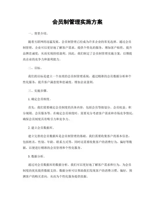 会员制管理实施方案