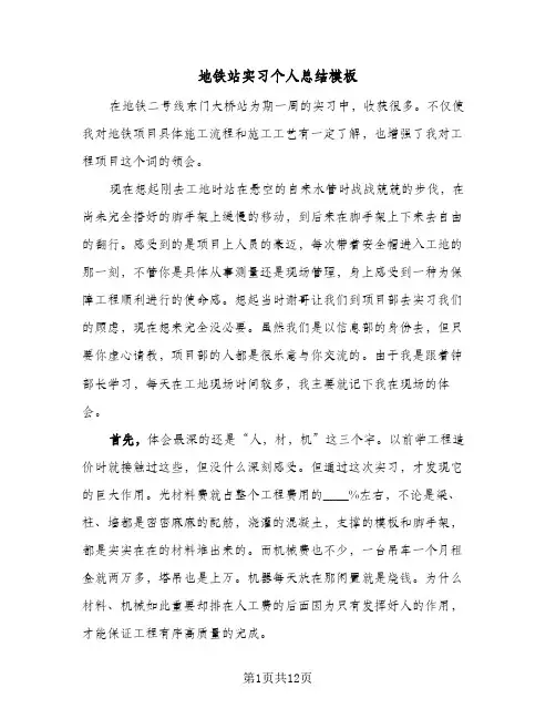 地铁站实习个人总结模板（4篇）
