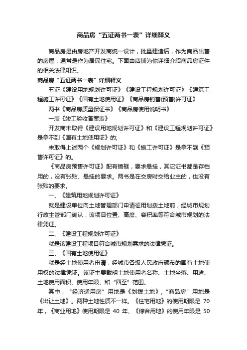 商品房“五证两书一表”详细释义