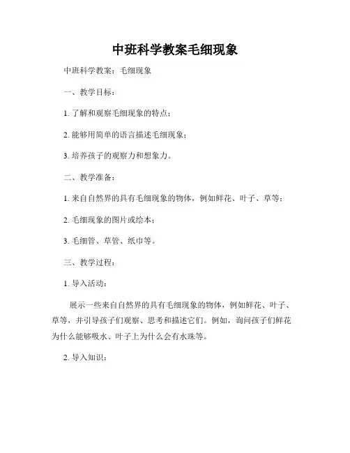 中班科学教案毛细现象
