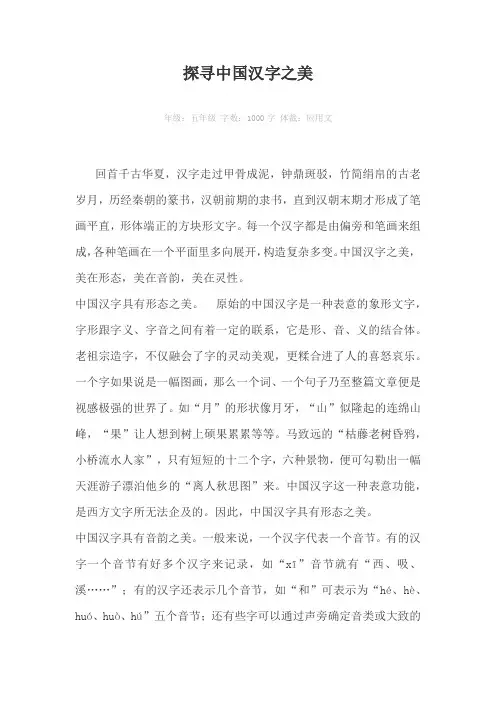 探寻中国汉字之美1000字作文