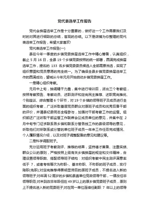 党代表选举工作报告