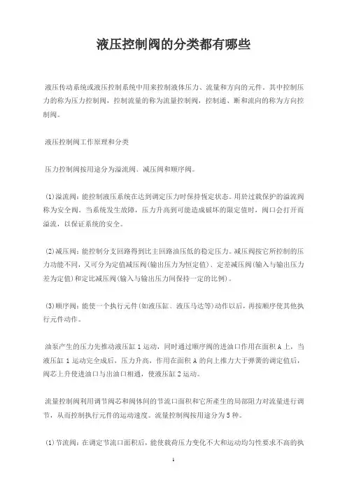 液压控制阀的分类都有哪些