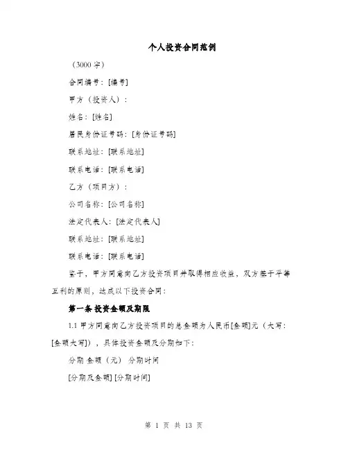个人投资合同范例（3篇）