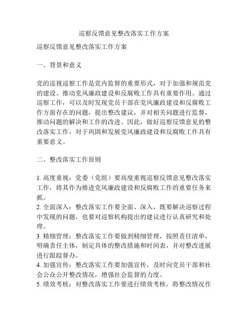 巡察反馈意见整改落实工作方案