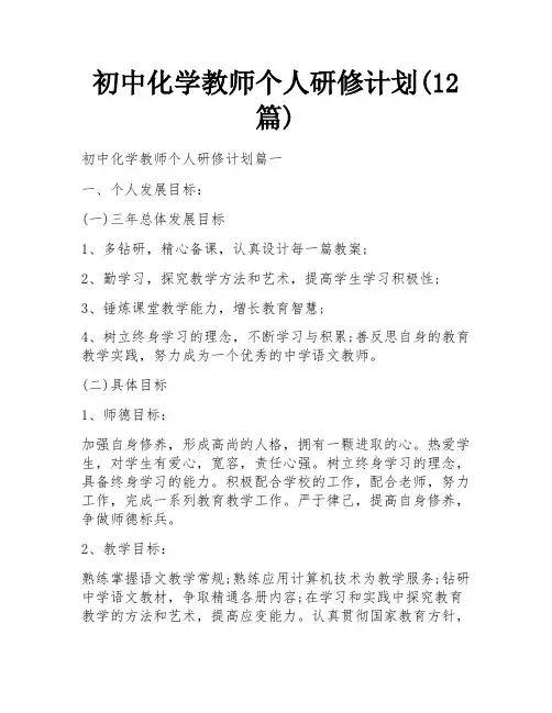 初中化学教师个人研修计划(12篇)