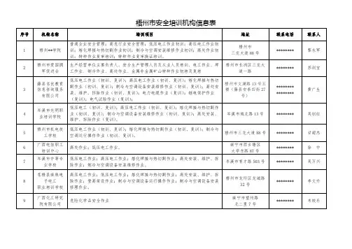 梧州市安全培训机构信息表【模板】