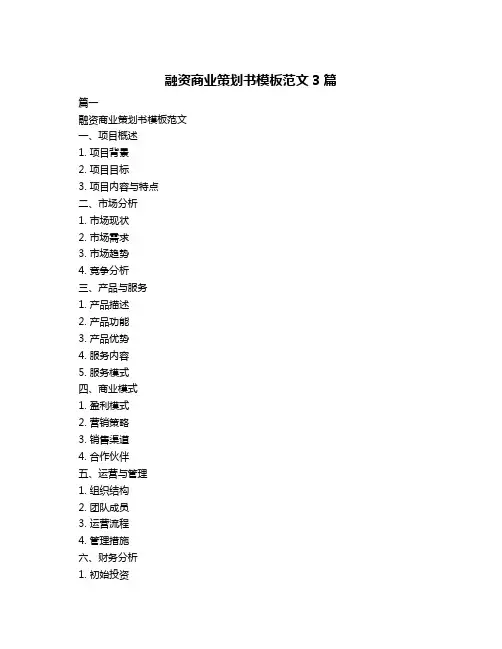 融资商业策划书模板范文3篇