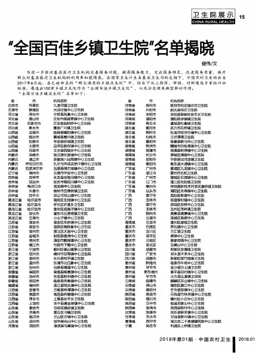 “全国百佳乡镇卫生院”名单揭晓