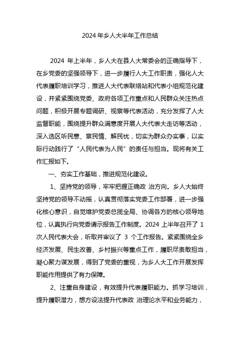2024年乡人大半年工作总结