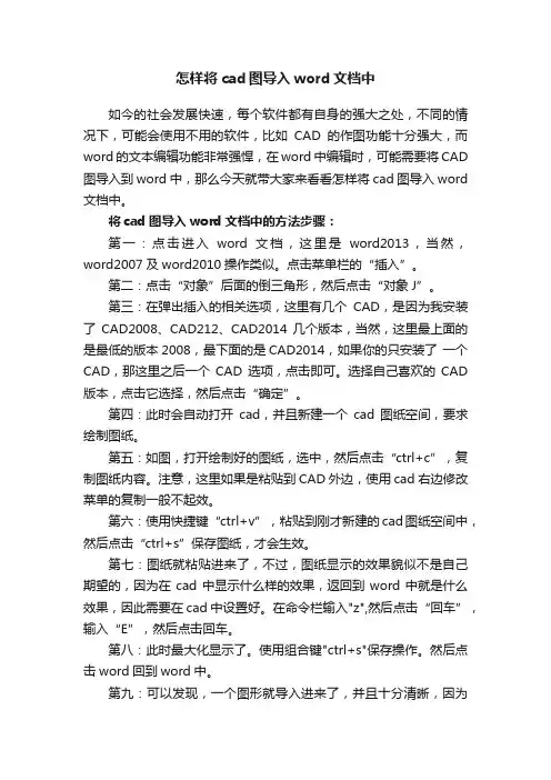 怎样将cad图导入word文档中
