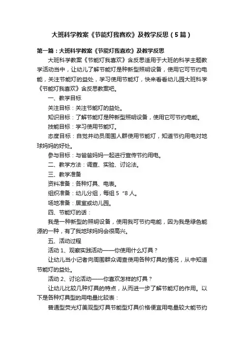 大班科学教案《节能灯我喜欢》及教学反思（5篇）