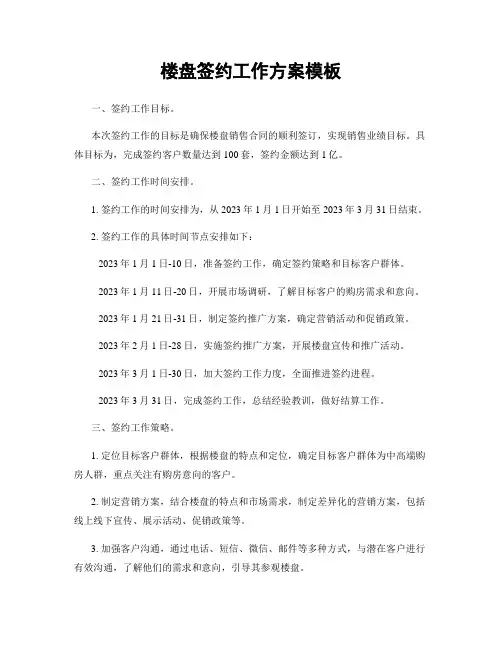 楼盘签约工作方案模板