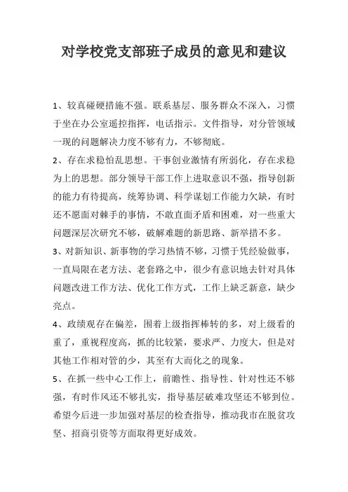 对学校党支部班子成员的意见和建议