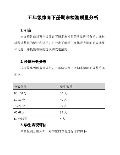 五年级体育下册期末检测质量分析