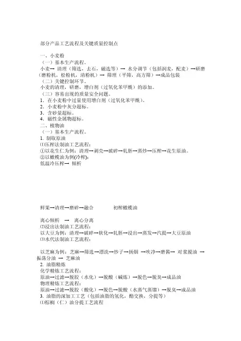 部分产品工艺流程及关键质量控制点