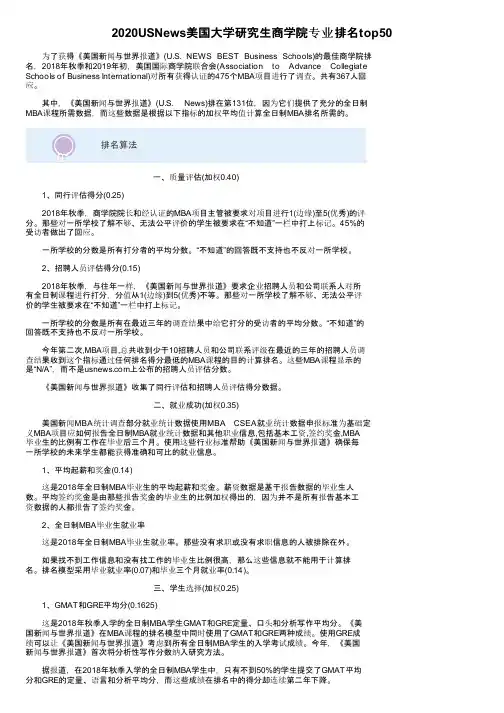 2020USNews美国大学研究生商学院专业排名top50