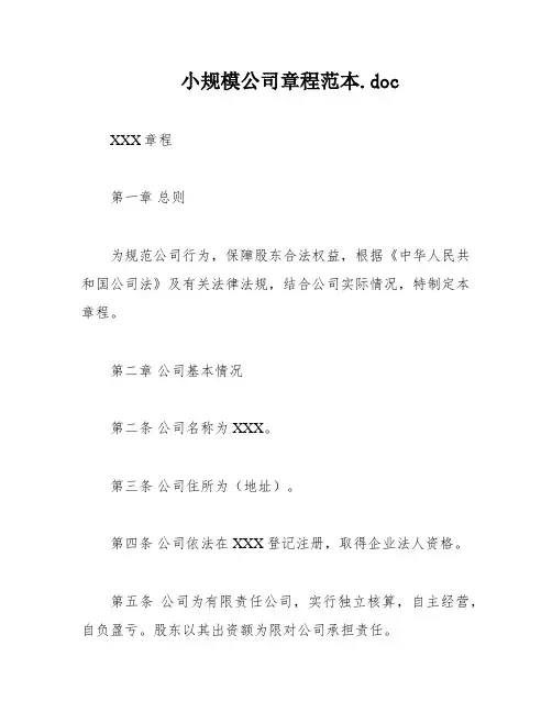 小规模公司章程范本
