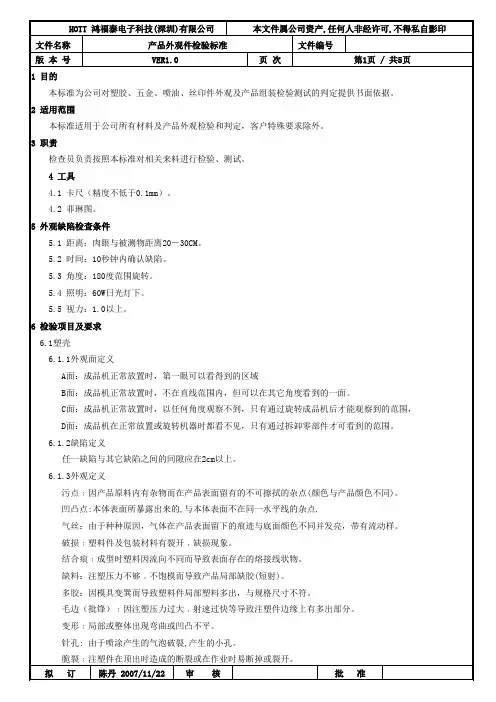 产品外观检验标准
