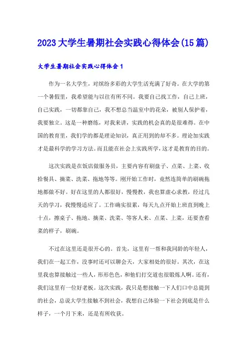 2023大学生暑期社会实践心得体会(15篇)