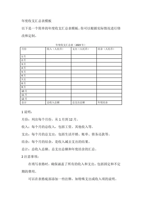 年度收支汇总表模板