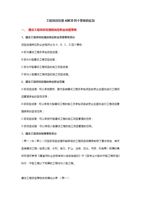 工程项目经理ABCD四个等级的区别