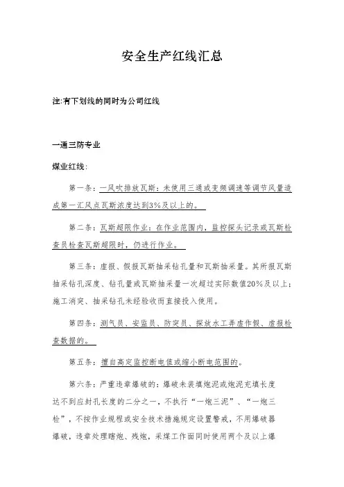 安全生产红线汇总