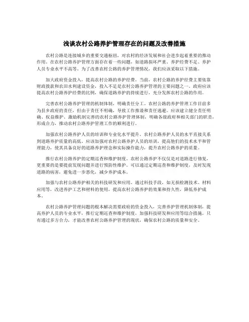 浅谈农村公路养护管理存在的问题及改善措施