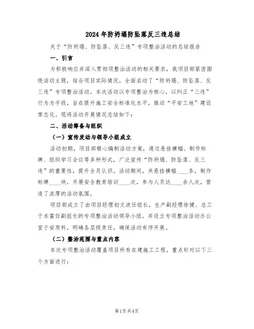 2024年防坍塌防坠落反三违总结(二篇)