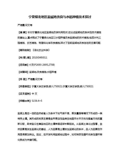 宁夏银北地区盐碱地改良与水稻种植技术探讨