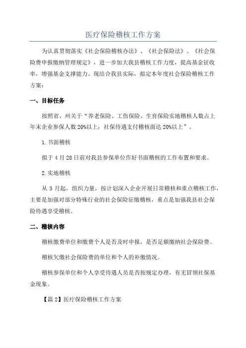 医疗保险稽核工作方案