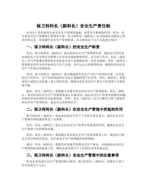 保卫科科长(副科长)安全生产责任制