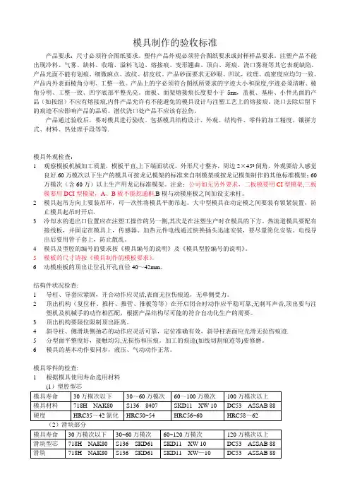 模具制作的验收标准【范本模板】