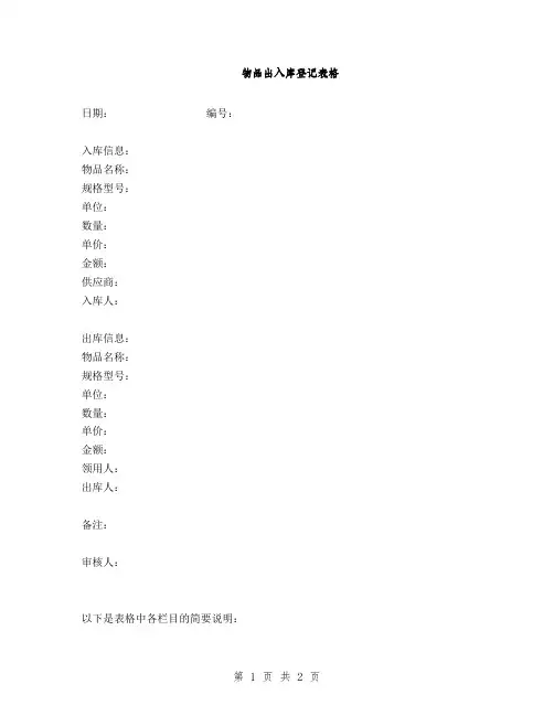 物品出入库登记表格