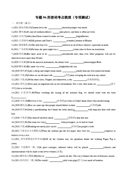 专题06.形容词考点梳理(专项测试)原卷版