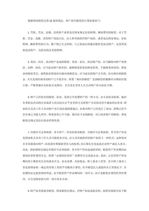 财产损害赔偿的计算标准