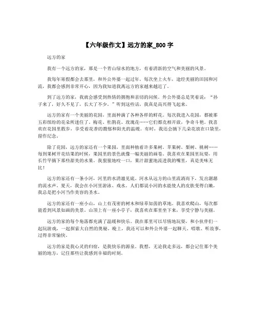 【六年级作文】远方的家_800字
