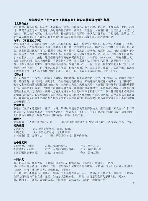 八年级语文下册文言文《北冥有鱼》知识点梳理及考题汇集练