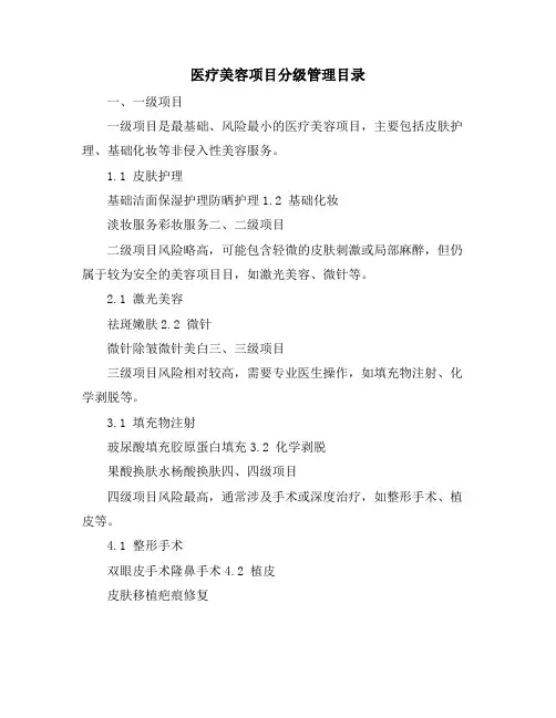 医疗美容项目分级管理目录