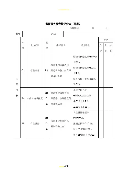 绩效考核表(餐厅服务员)
