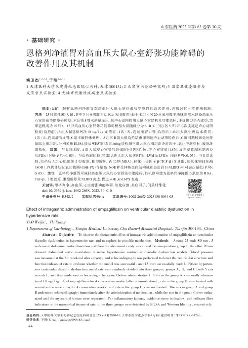 恩格列净灌胃对高血压大鼠心室舒张功能障碍的改善作用及其机制