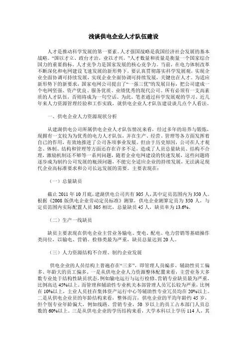 浅谈供电企业人才队伍建设